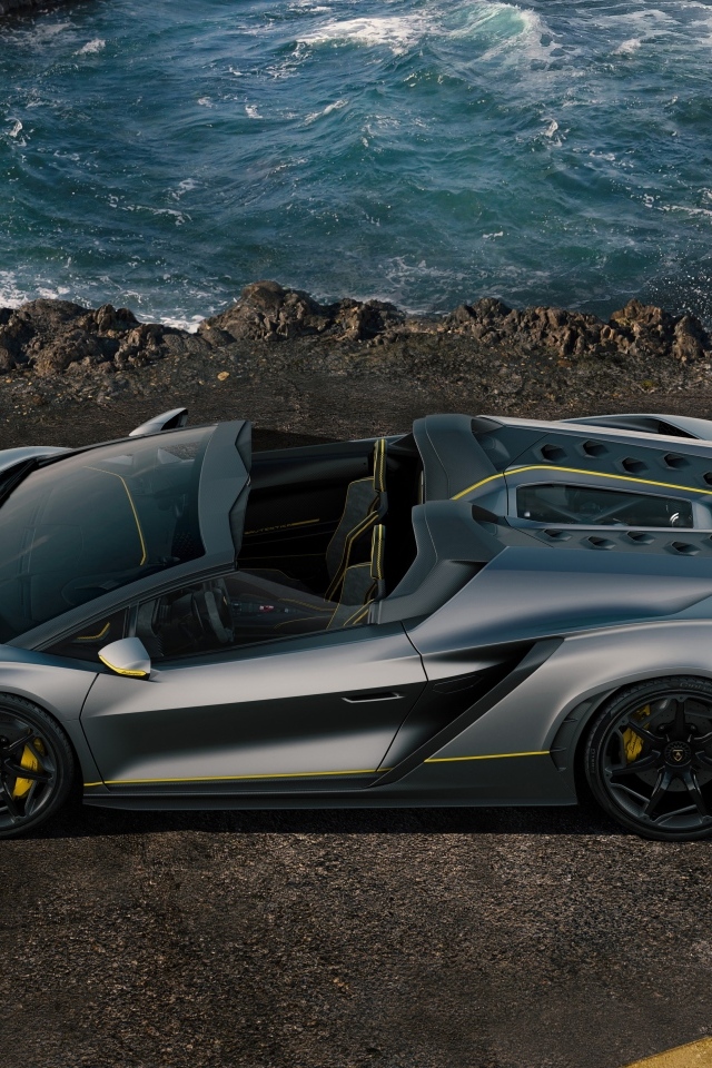 Серебристый автомобиль Lamborghini Autentica 2024  года вид сверху