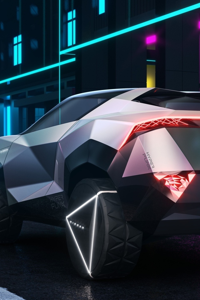 Вид сзади на футуристический автомобиль Nissan Hyper Punk