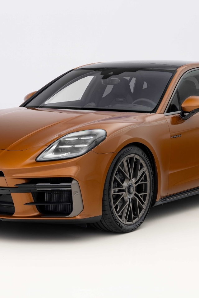 Коричневый автомобиль Porsche Panamera Turbo E-Hybrid 2024 года