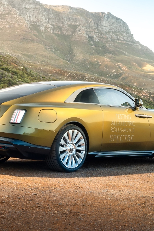 Золотистый Rolls-Royce Spectre вид сзади