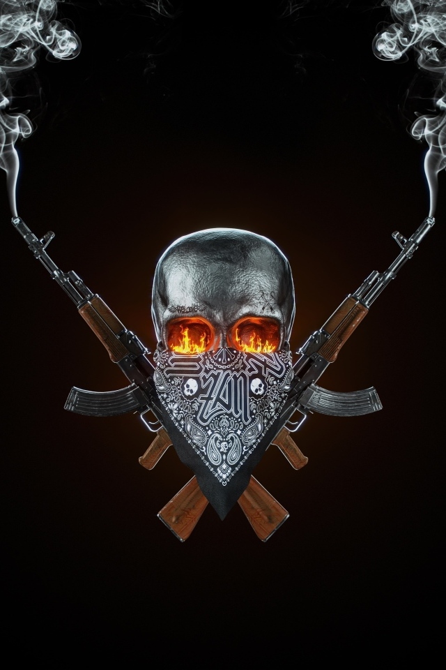 Череп и автоматы на черном фоне