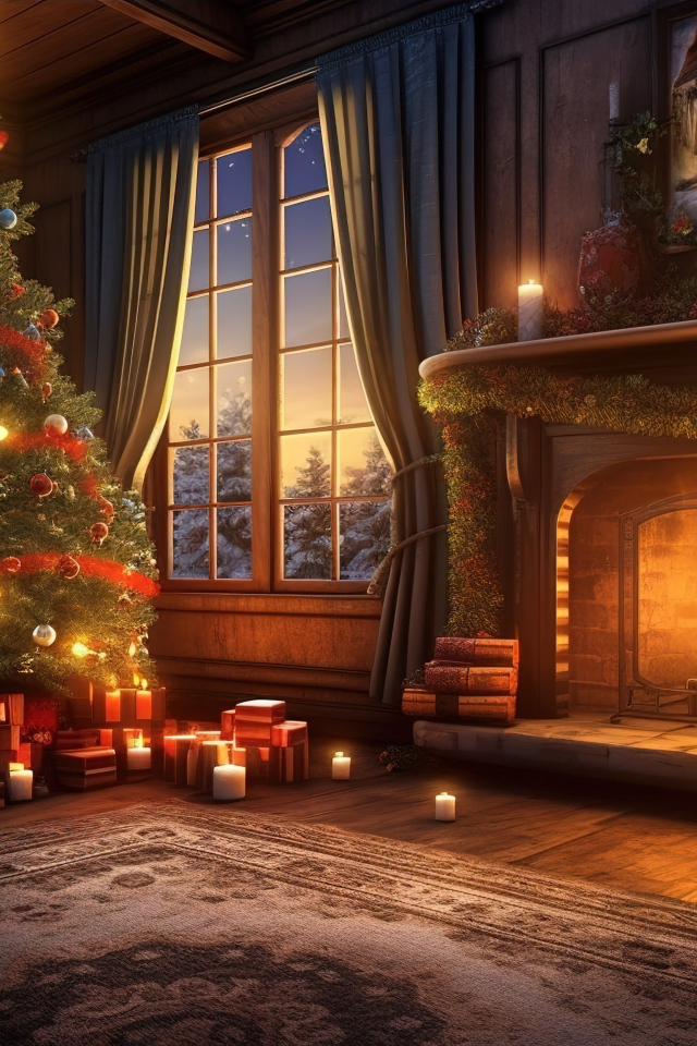 Красивая комната украшена на Рождество