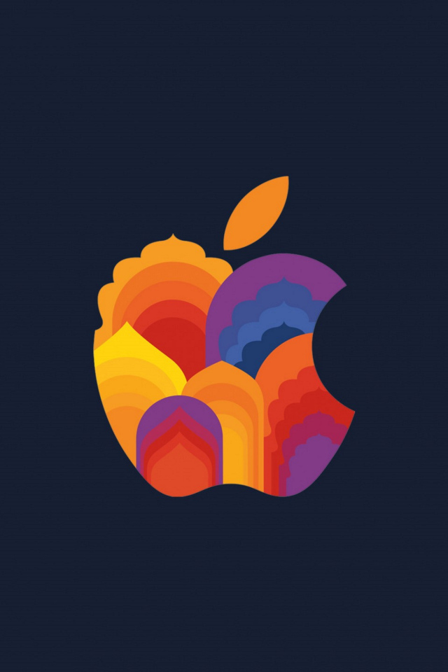 Разноцветный логотип Apple  на сером фоне