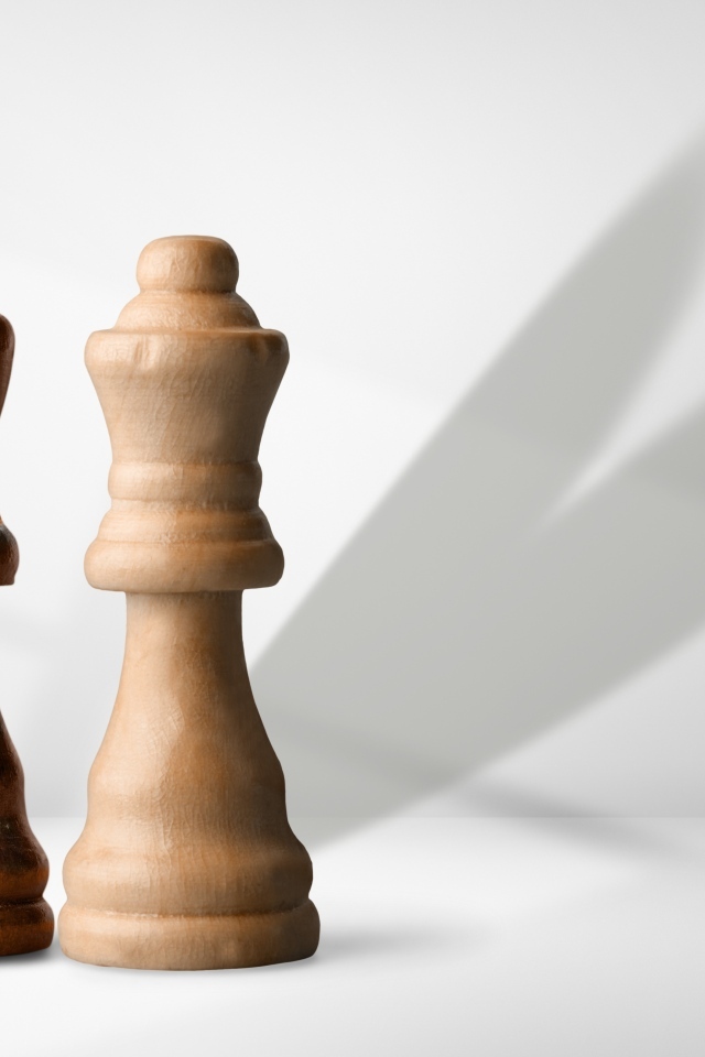Две деревянные шахматные фигуры на сером фоне