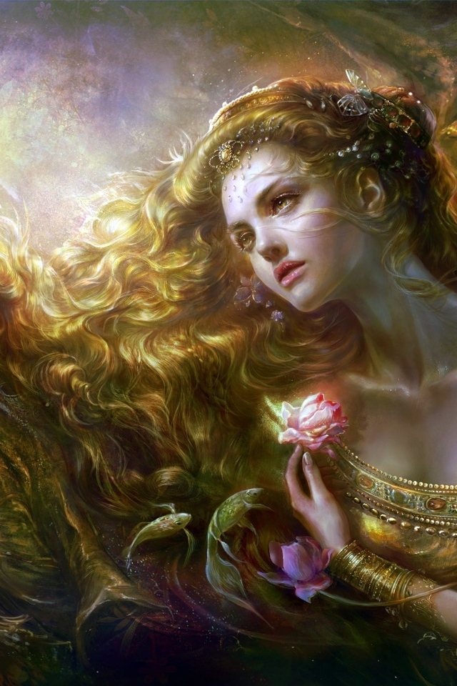 Красивая нарисованная девушка с длинными волосами