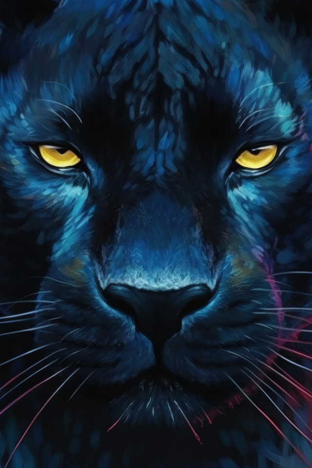 Нарисованная черная пантера в зарослях