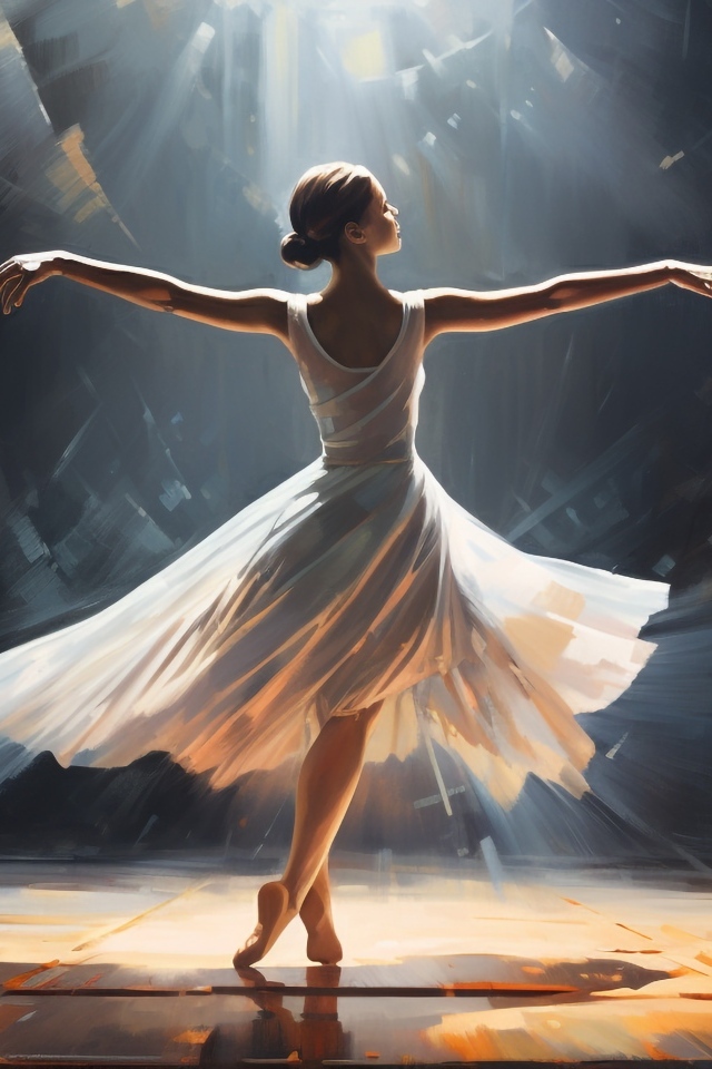 Нарисованная девушка балерина в белом платье