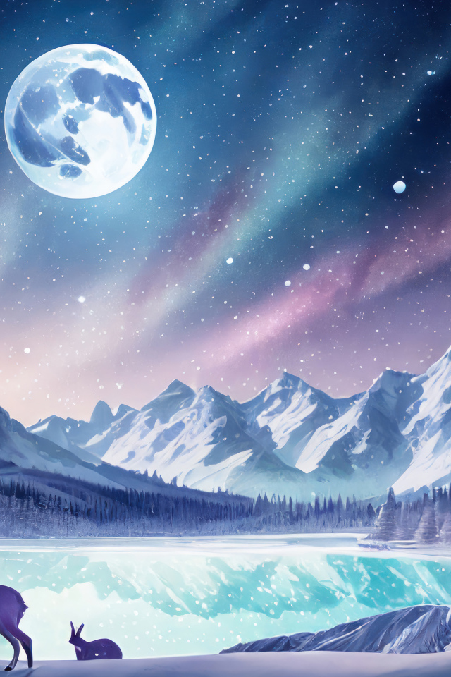 Нарисованный зимний пейзаж в лесу