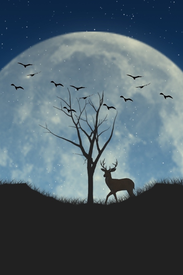 Большая нарисованная луна в небе ночью