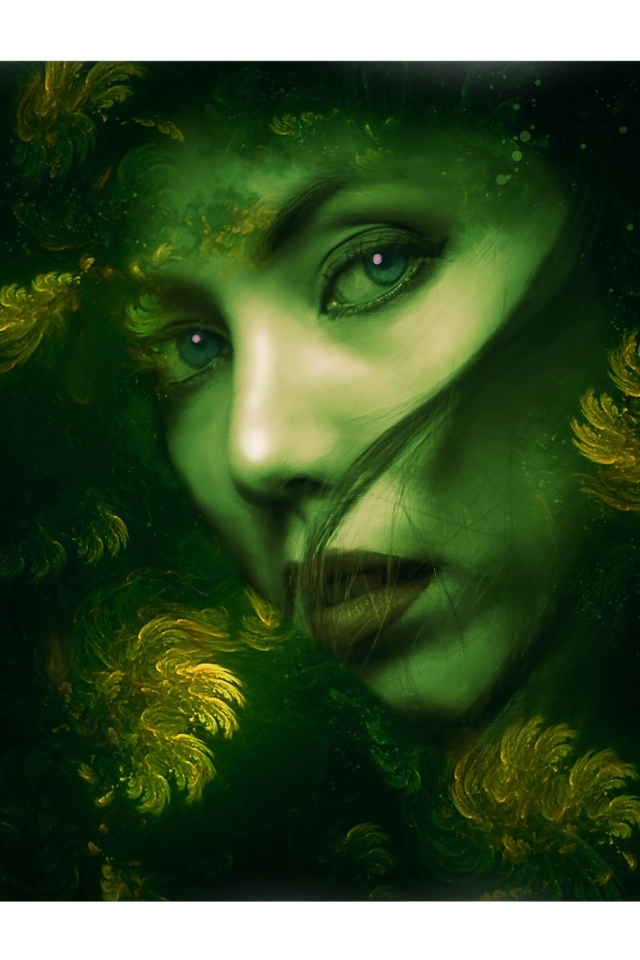 Нарисованная красивая девушка на зеленом фоне