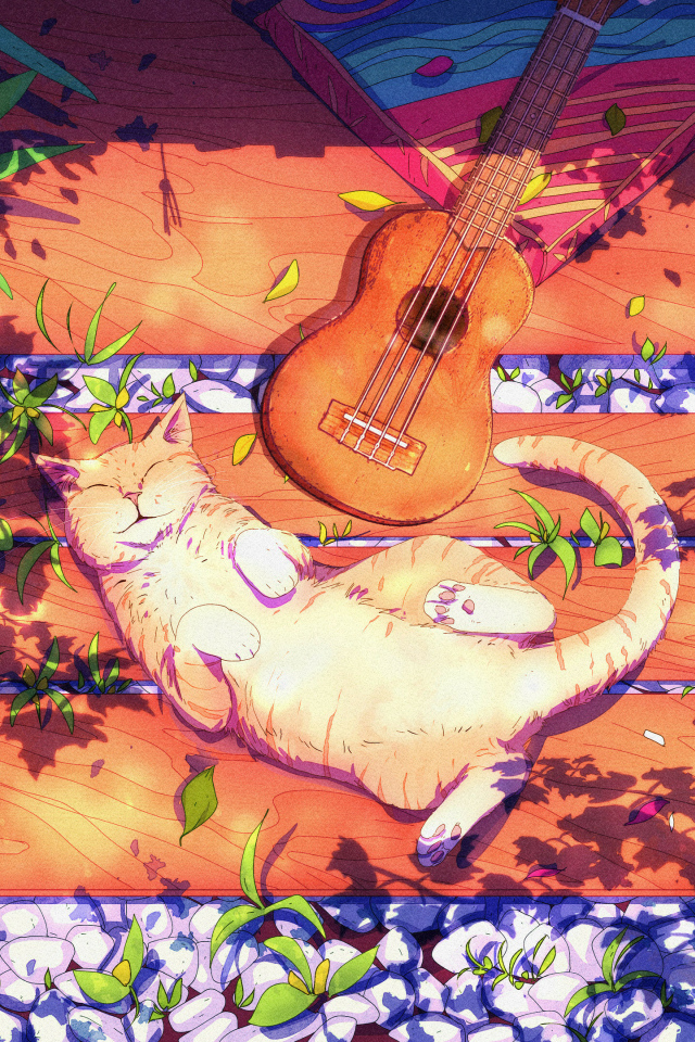 Нарисованный кот с гитарой