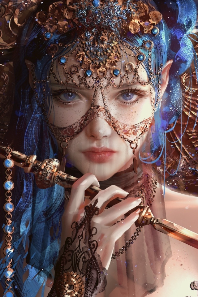 Красивая фантастическая девушка с украшениями на лице