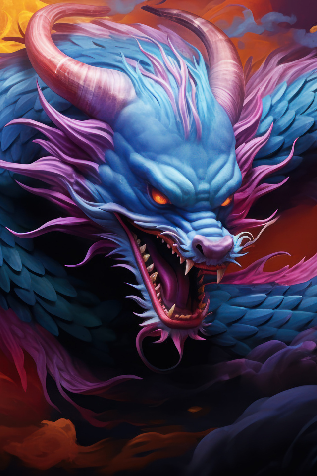 Синий нарисованный китайский дракон