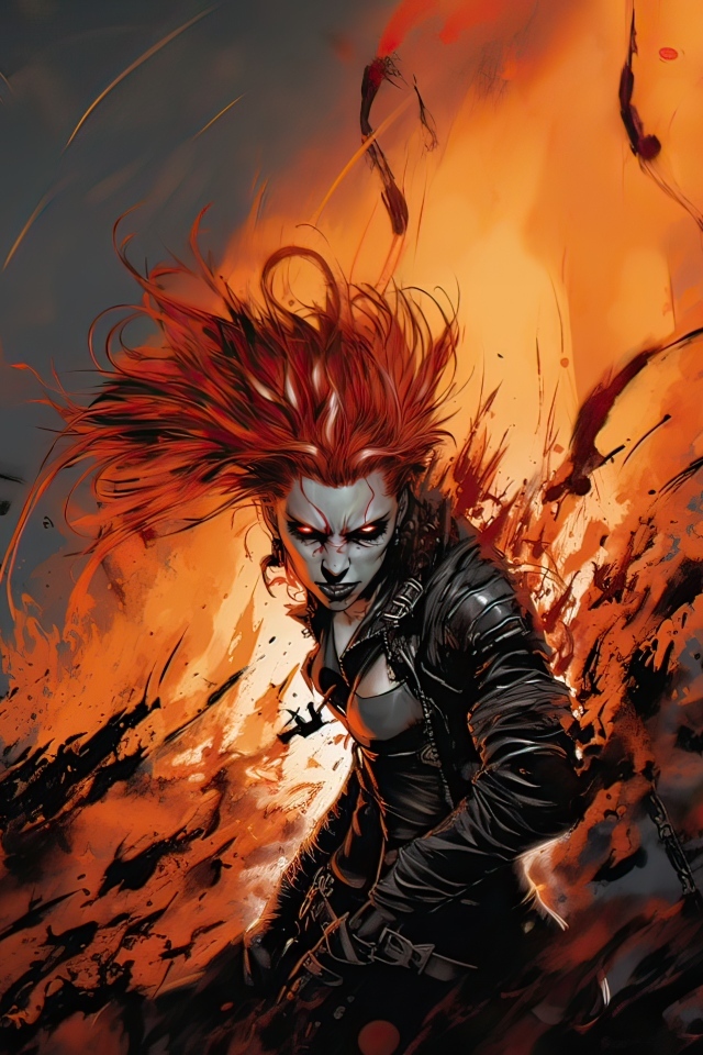 Девушка демон в черной куртке