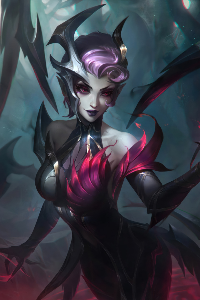 Девушка демон с пауком в руке