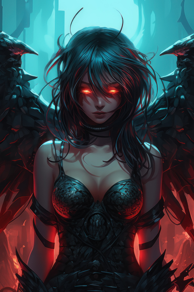 Девушка демон с черными крыльями
