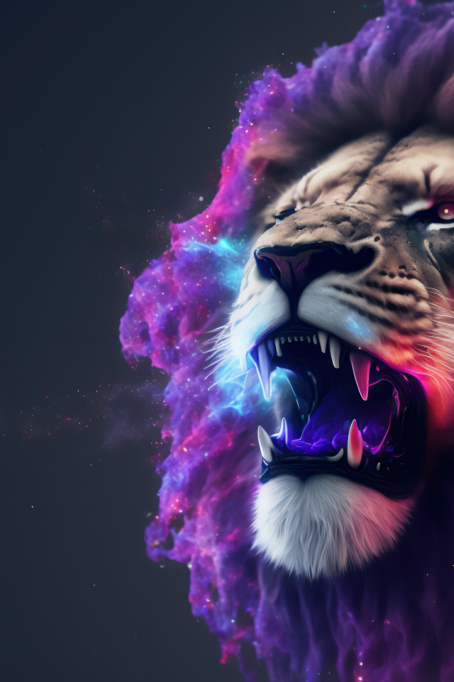 Нарисованный фантастический лев на сером фоне