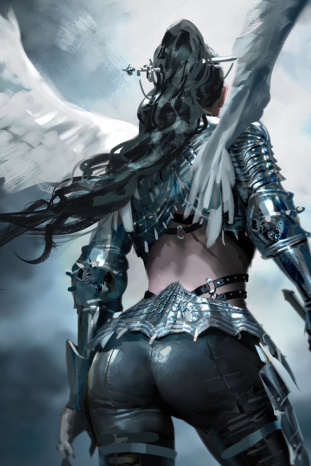 Фантастическая девушка ангел с оружием