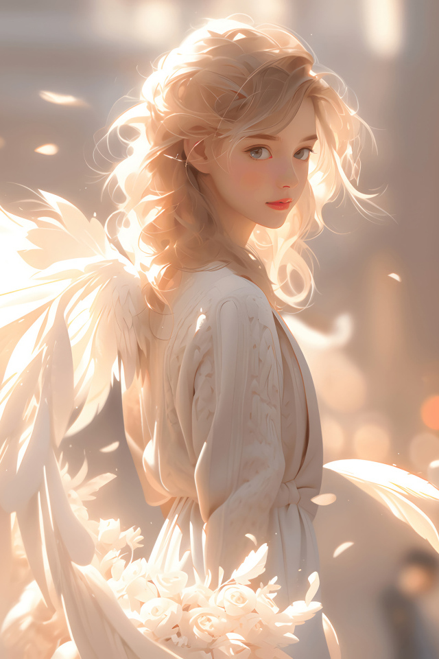 Фантастическая девушка ангел с белыми крыльями