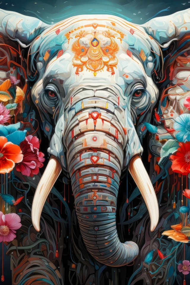 Фантастический слон украшен цветами