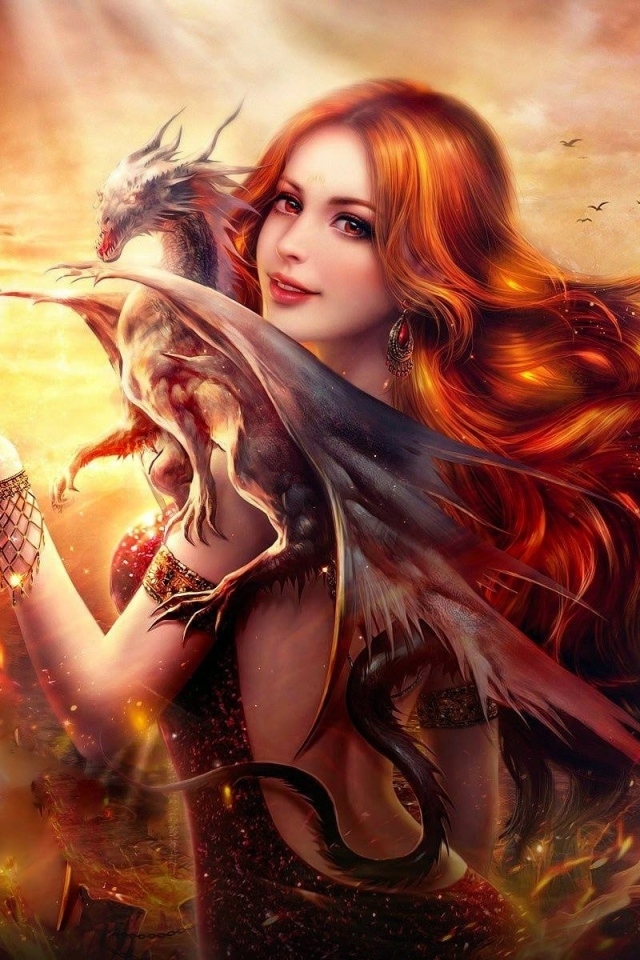 Фантастическая девушка с драконом на шее