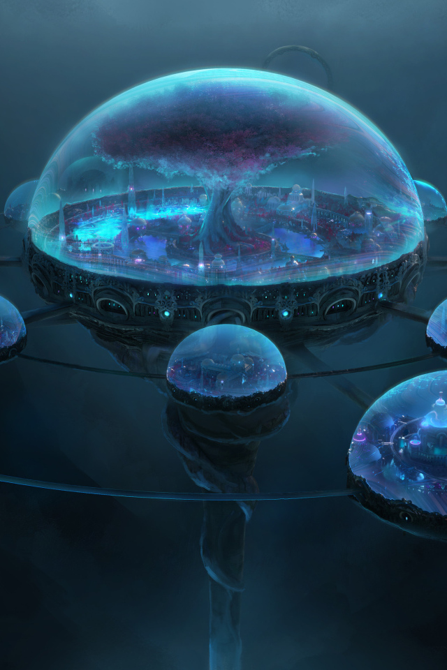 Фантастические города в неоновых сферах