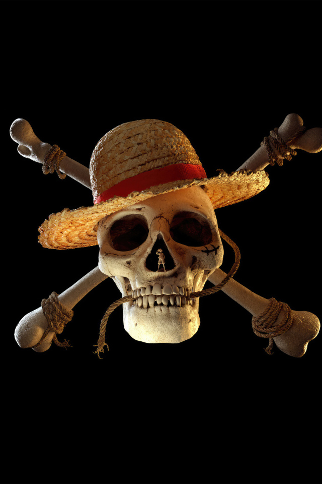 Череп с костями в шляпе на черном фоне