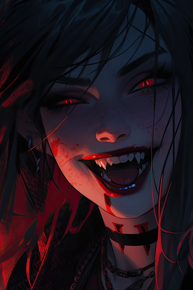 Улыбающаяся фантастическая девушка вампир