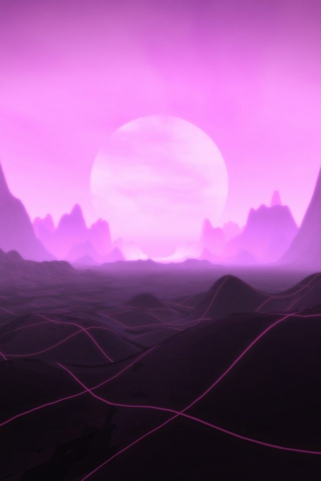 Луна покрыла горы фиолетовым светом