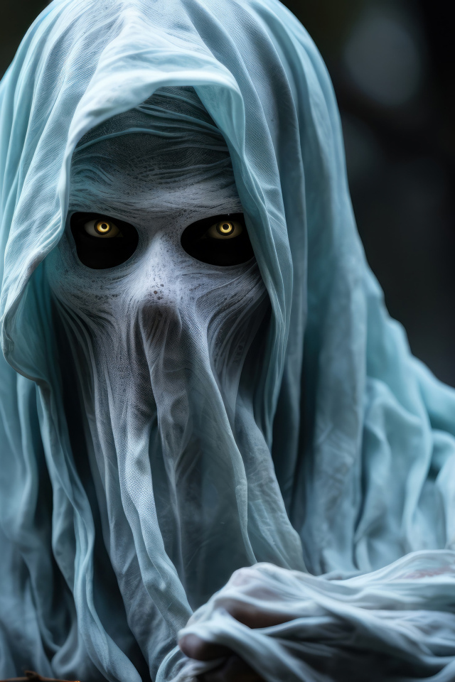 Белый призрак со светящимися глазами