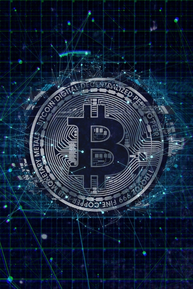 Монета биткоин на фоне всемирной паутины