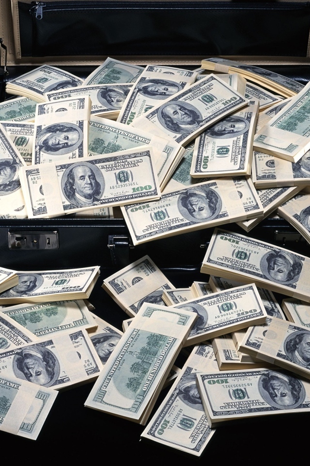 Пачки долларов в большом чемодане