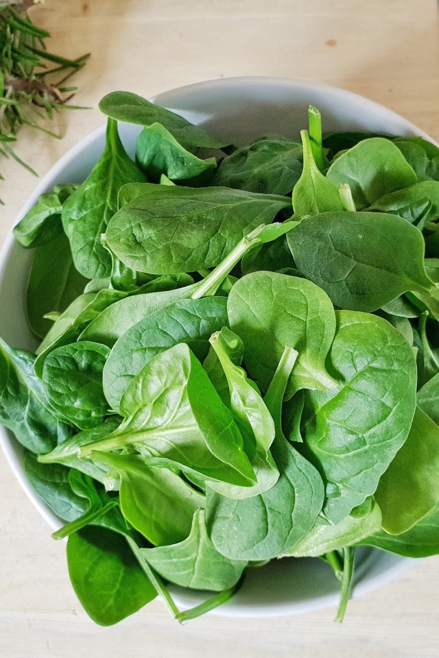 Зеленые листья базилика на столе с розмарином