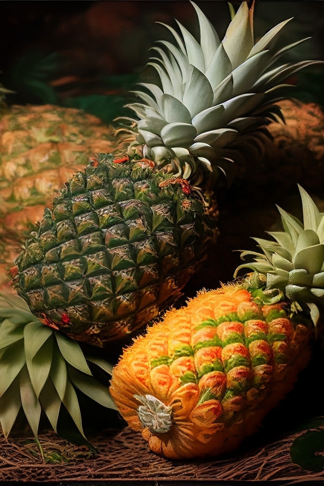 Много спелых ананасов крупным планом