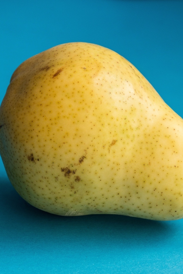 Желтая груша на голубом фоне