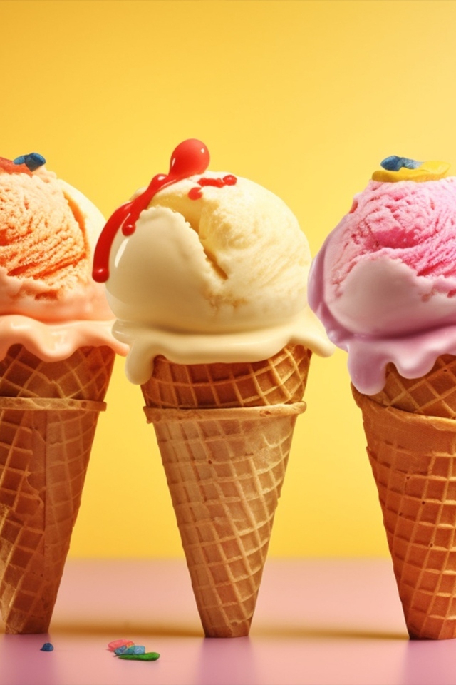 Шарики ягодного мороженого в вафельных рожках