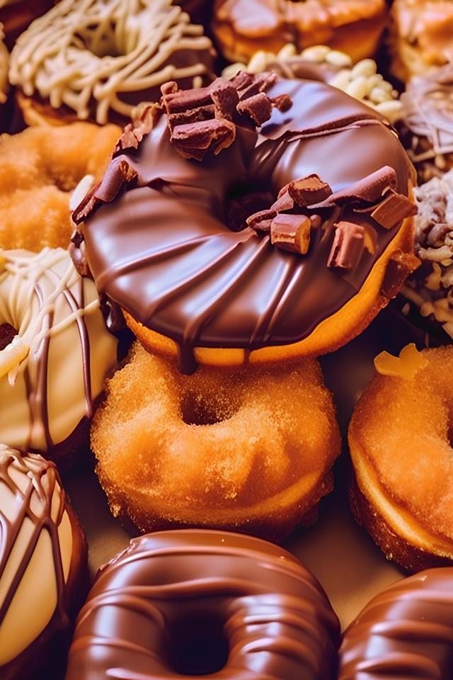 Вкусные сладкие круглые пончики на тарелке крупным планом