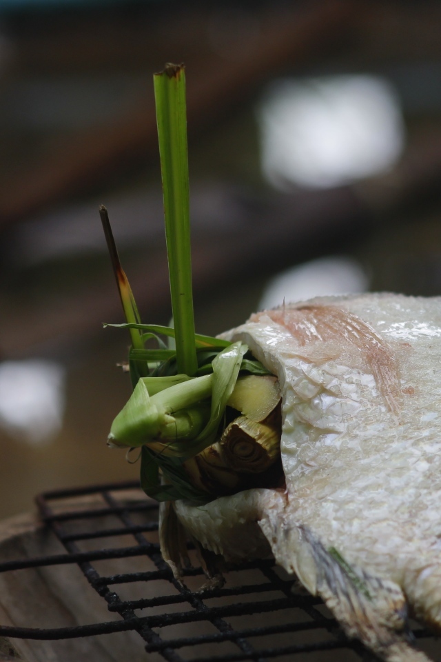 Рыба фаршированная зеленью на гриле