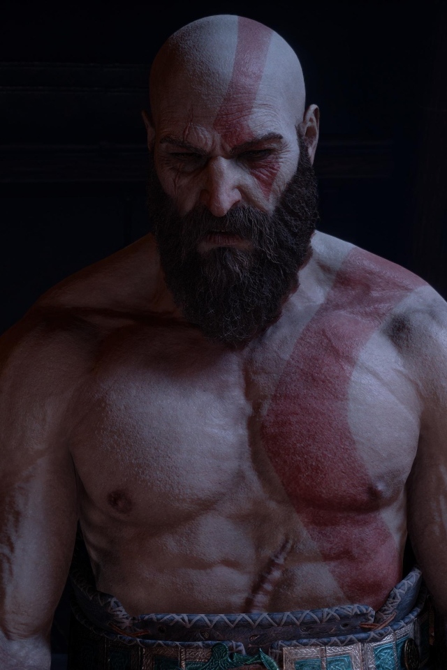 Накаченный мужчина Кратос персонаж компьютерной игры God of war