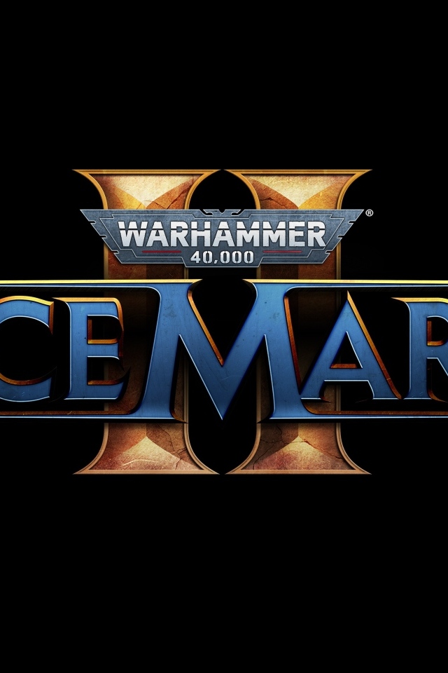 Логотип компьютерной игры Warhammer 40,000: Space Marine 2 на черном фоне