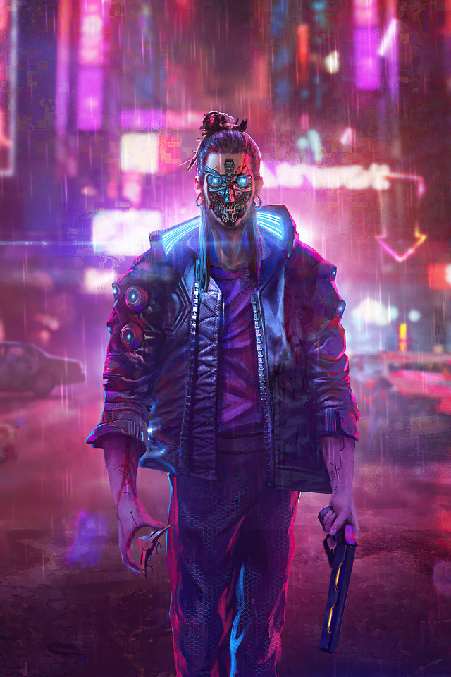 Мужчина робот из компьютерной игры Cyberpunk 2077