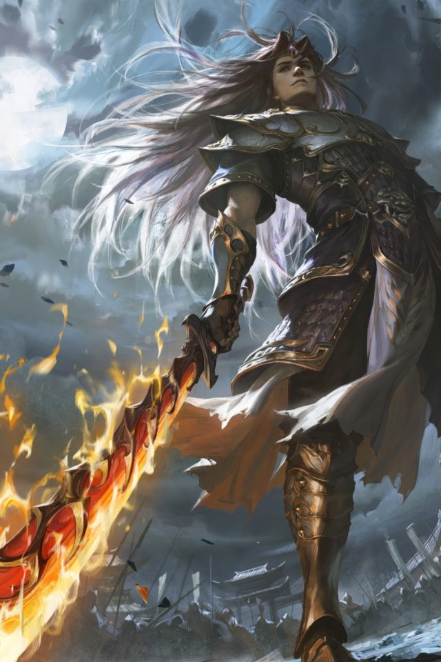 Мужчина воин с огненным мечом