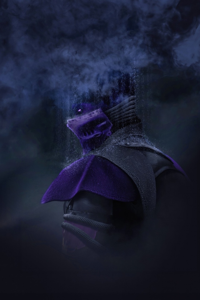 Персонаж Саб Зиро в дыму на черном фоне