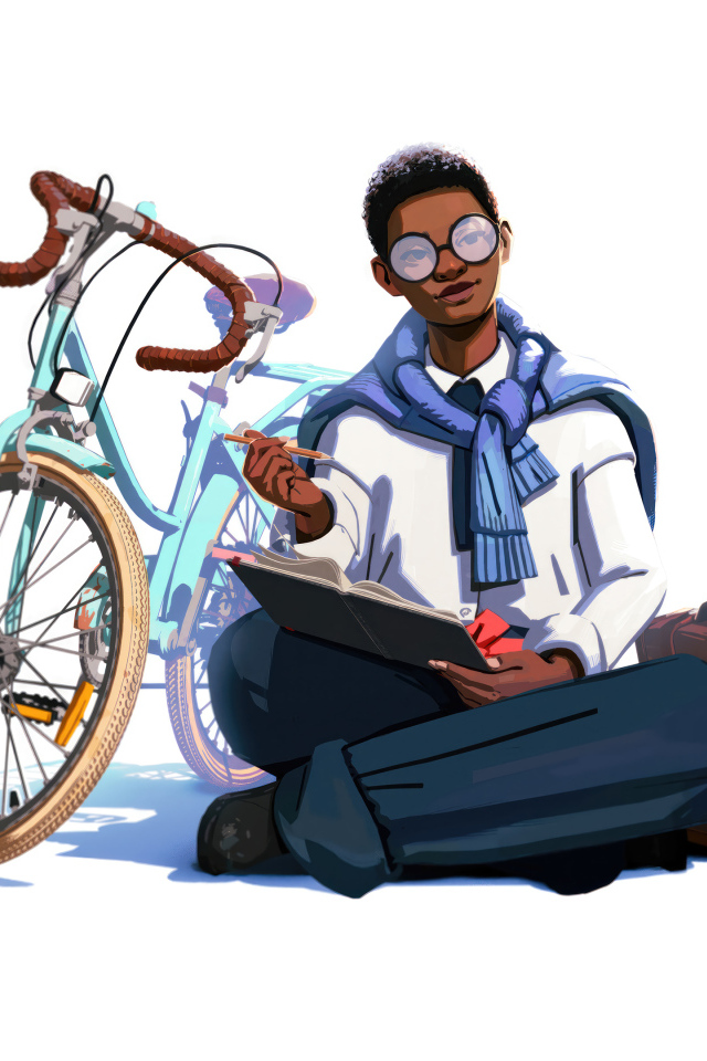 Персонаж компьютерной игры Season: A Letter to the Future   с велосипедом