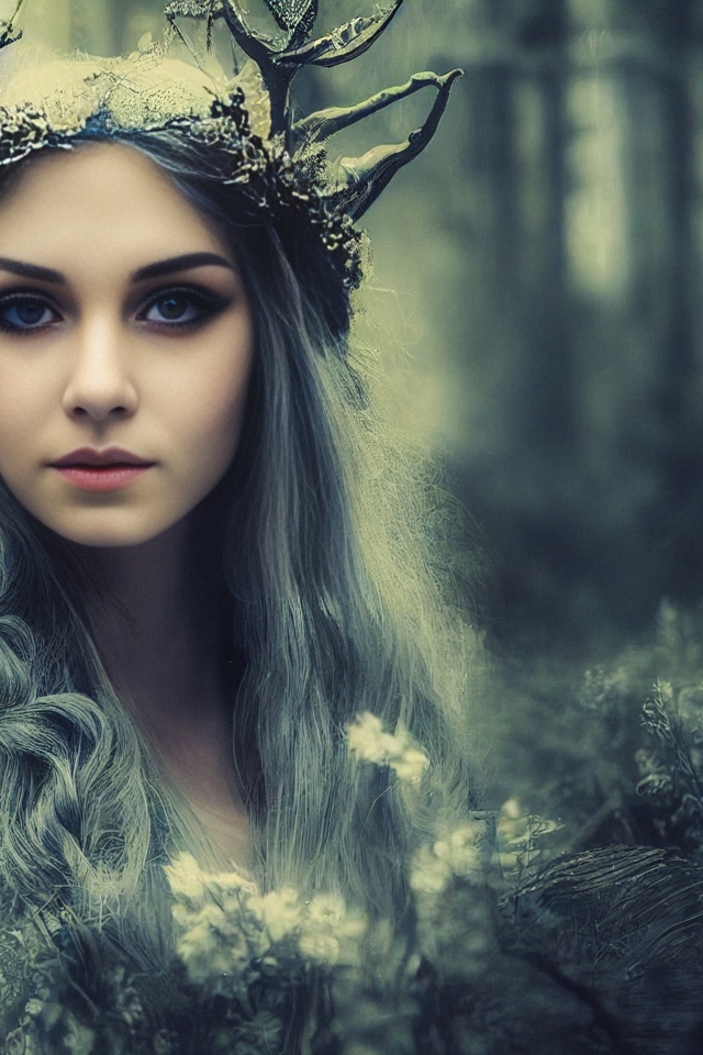 Девушка лесная фея с белыми волосами