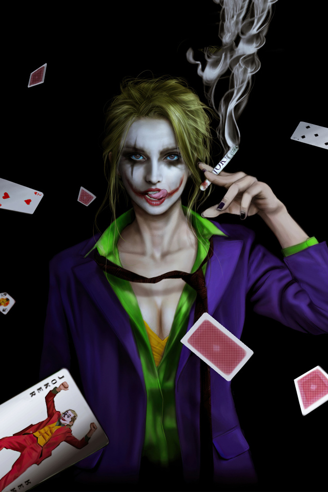 Девушка Джокер с картами на черном фоне