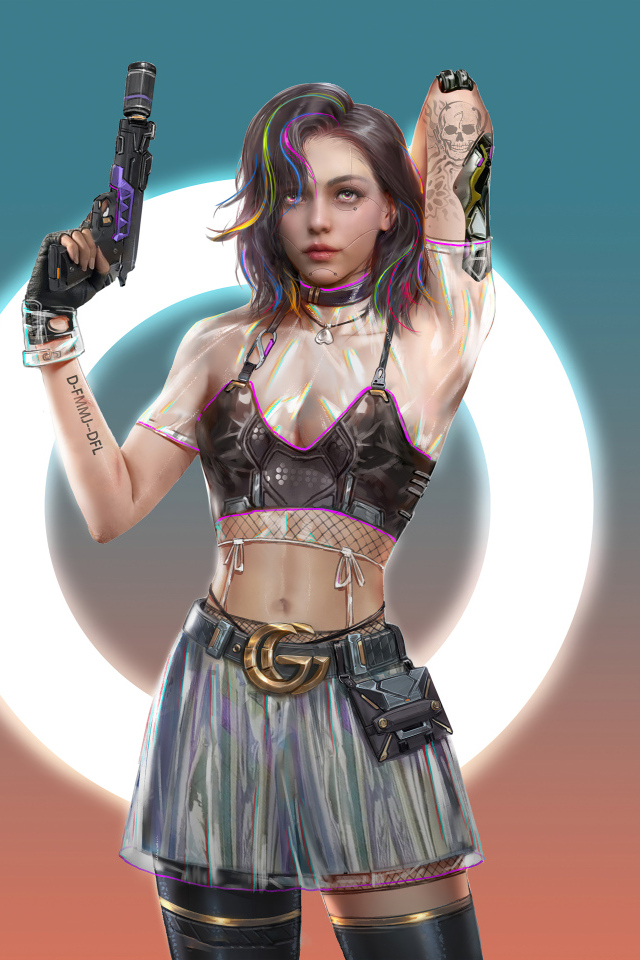 Девушка 3д с оружием в руках