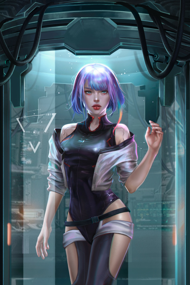 Девушка 3д с фиолетовыми волосами