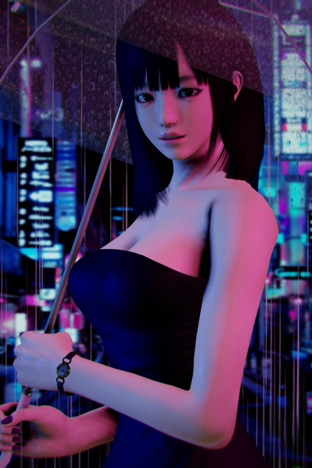 Девушка азиатка с зонтом