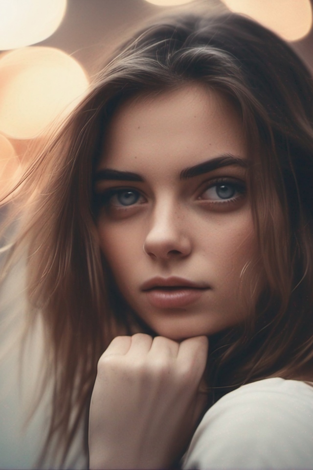 Красивая молодая голубоглазая девушка в свете фонарей